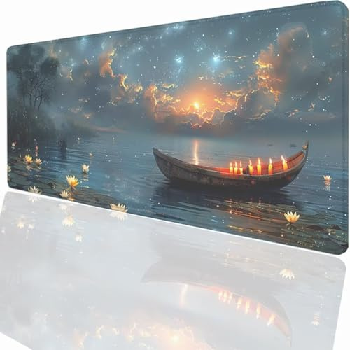 Tapis de Souris Gaming XXL Grand Mousepad 700 x 300 x 3 mm, Tapis de Bureau sous Main avec Base Caoutchouc antidérapante pour PC Gamer, Améliore la précision et la Vitesse Bateau Ciel éToilé LMDT14476