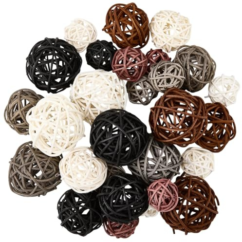 SUNNYCLUE 12 Stil 32 Stück Rattan Weidenkugeln Dekorative Rattankugeln Rund Schwarz Weiß Braune Tischdekoration Ornamente Bastelarbeiten Für Heimdekoration Hochzeitsfeier DIY Bastelarbeiten Schalen Un