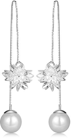 Unendlich U Modisch Eisblume Damen Durchzieher 925 Sterling Silber Perle Ohrhänger Ohrringe DIY Ohrstecker Ohrschmuck, Silber