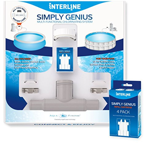 Säkerhets klor doseringsflotta I Pool vatten barnsäkra klor I Simply Genius startset inkl. 4-pack påfyllningsset I lämplig för känslig hud I Med multifunktionella tabletter