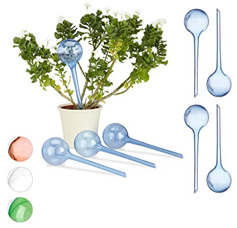 Relaxdays Set 8X Sfere per irrigazione, dosatori d’Acqua per Piante da Vaso, Ornamentali, Durata 2 Settimane, in plastica, Blu