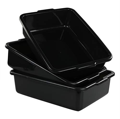 Qskely Black Commercial Plastic Bus Box, Bus Tub, Set of 3