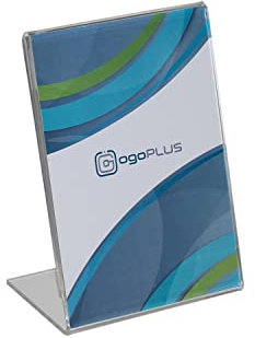 ogoPLUS L-Ständer Din A6 Hochformat / Acryl Tischaufsteller, Flyer Ständer, Menükartenhalter, Infoschild, Werbeträger, Acrylglas Preisschild, Aufsteller Werbung