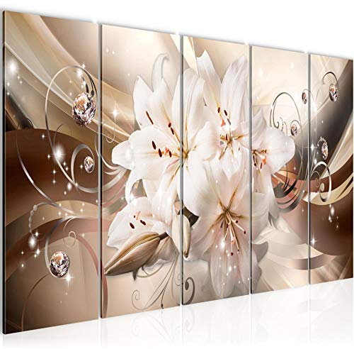 Runa Art Bild Blumen Lilien Wandbilder auf Vlies Leinwand 5 Teilig Wanddekoration Wohnzimmer Schlafzimmer 020156a