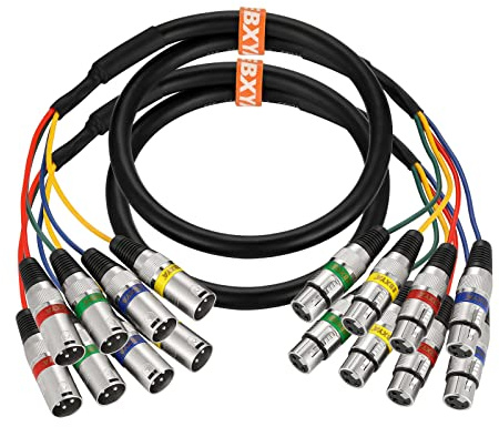 EBXYA 4-Channel XLR Snake Cable 1m 2-Pack for Live & Recording Studios | Coloured Splitter, Balanced XLR, Male to Female, Shielded, Durable, Low-Noise, Professional Grade, for Mixers & Patch Bays