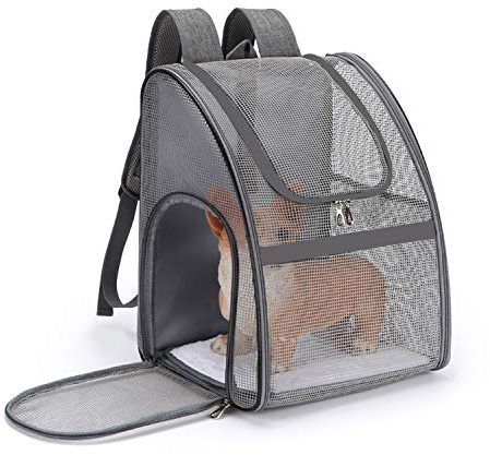 PETCUTE Hundetragetasche Kleine Hunde Atmungsaktiv Transportbox Katze Leicht Haustier Rucksäcke Outdoor Faltbarer Wanderrucksack mit Mesh Fenstertaschen Grau
