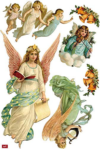 1art1 Engel Vier Weihnachtsengel Wand-Tattoo | Deko Wandaufkleber für Wohnzimmer Kinderzimmer Küche Bad Flur | Wandsticker für Tür Wand Möbel/Schrank 55x40 cm