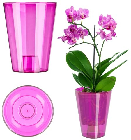 KADAX Pot de fleurs, pot d'orchidée élégant, pot de plantes simple, pot de fleurs pour orchidée, barbe de capucin, marguerite, cache-pot pour cuisine et salon (⌀ 12 cm, rond, rose)