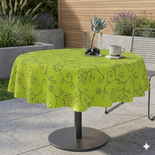 Miami Tischdecke Gartentischdecke Mediterran Grün Rund 160 cm | Meterware Outdoortischdecke Campingtischdecke für Outdoor, Camping, Garten oder Terrasse