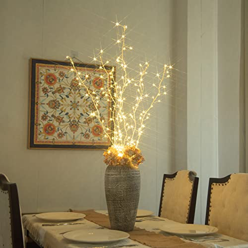 Eambrite 3PK 88cm Christmas Decorative Twig Lights for Vase Light up Twigs with 114 Warm White LEDs Mains Powered Lighted Branches for Bedroom Living Room Decoration