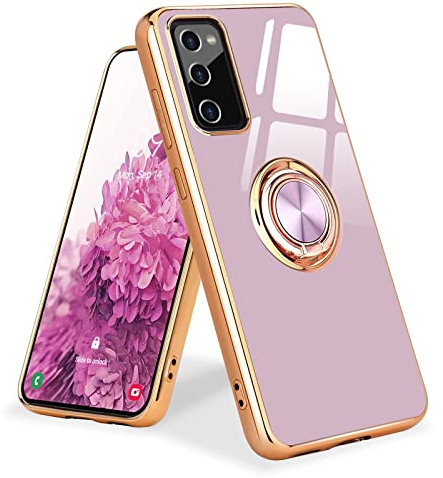 Urarssa Magnetic for Samsung Galaxy S20 FE 4G/5G Case with Holder, Purple | 360 Degree with Rotation Magnet Car Mount Holder Slim Soft Silicone TPU Bumper Electroplated Edge Shockproof Phone Cover