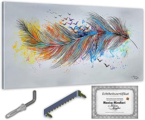 Monica Mirafiori I 100% HANDGEMALT I Gemälde Plume 100x50cm | Gemälde Handgemalt | Acrylgemälde | Sehr Großes Acrylbild I Moderne Kunst I Kunstbilder