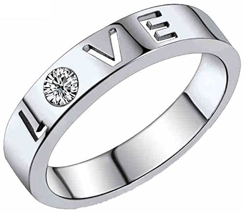 AMDXD Solitärring Weißgold 18K, Love Damenring mit F-G Diamant 0.1ct, Geschenk für Muttertags Valentinstag Geburtstag Weihnachten, Weiß Gold, Gr.65 (20.7)