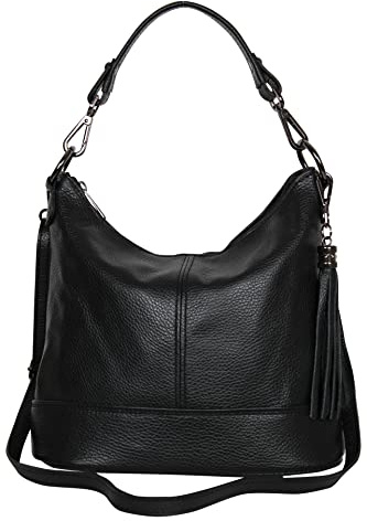 AmbraModa GLX09 - Borsa da donna in vera pelle, Nero , 28/24/13cm