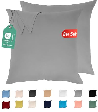 Livessa 2er Set Kissenbezug 80x80 aus%100 Baumwolle Jersey Stoff - Verdeckter Reißverschluss, Kopfkissenbezug 80x80 cm, Kissenhülle, Ultra weich und atmungsaktiv, Oeko-Tex Zertifiziert
