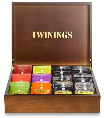 Deluxe Wooden Tea Box 12 Compartment Filled with 144 Twinings Teabags