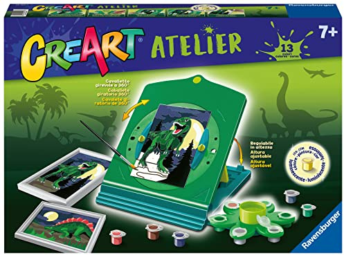Ravensburger - Mein fantastisches Atelier CreArt, Set mit Staffelei Thema Dinosaurier, Malen nach Zahlen, kreatives Spiel für Kinder 7+ Jahre