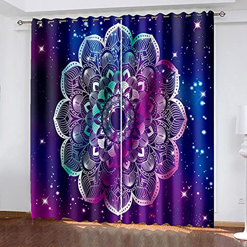 MTBDyyds Verdunkelungsvorhänge 3D Drucken 160X115Cm Bunt Sternenhimmel Blumen Verdunklungsvorhänge Kinderzimmer 2 Stück Vorhang Blickdicht Ösenschal Kindergardinen Junge Verdunklungsgardine