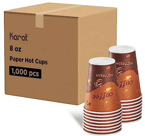 Karat 8oz Paper Hot Coffee Cups [1000 ct] Disposable, Leak-Resistant Double Poly-Lined Cups for Hot Beverages - Ideal for Cafes & Restaurants, 80mm (C-K508)