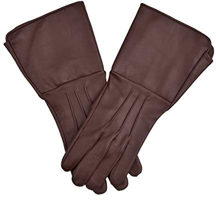 Leather Gloves Long Cuff Medieval Perfect Fit Premium Quality Soft Leather (Brown, Large)