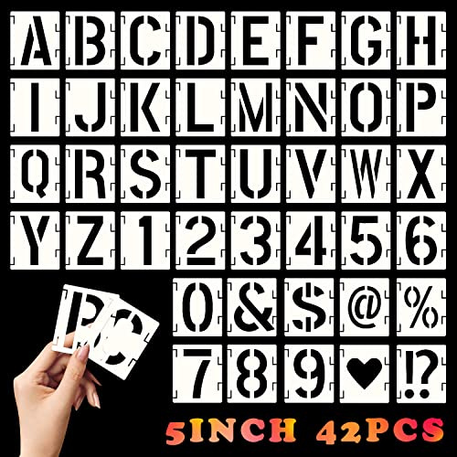 Stencil Lettere Alfabeto Grandi Plastica Letter e Numeri de Stencils Riutilizzabili per Muro Scritte Pittura Decorazione Artigianale Disegnare la Vernice Spray (5 Pollici)