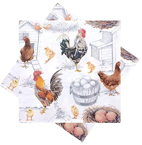 ZauberDeko Servietten Hühner Küken Bauernhof Tischdeko Frühling Ostern 33 x 33 cm 20er Pack