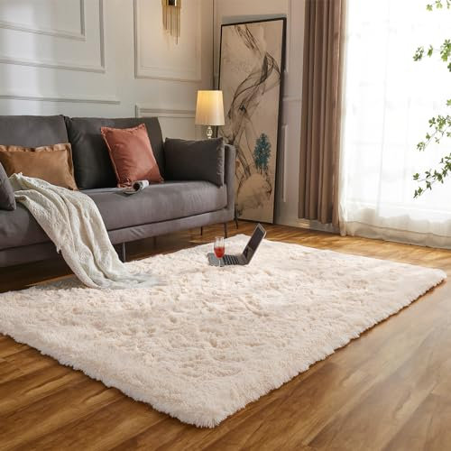 Evitany Bedroom Rug, Washable High Pile Rug, Fluffy Area Rugs, Ultra Soft Shaggy Carpet, Rectangular Anti Slip Rugs for Bedroom,Office,Lounge Carpet (Apricot Beige,90x160 cm)