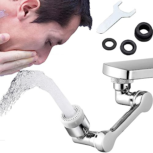 1080° Rotating Faucet Extender Aerator, Alloy Swivel Splash Filter Faucet for 22/24MM Threaded Taps, Big Angle Aerator Sink Face Wash Attachment with 2 Water Outlet Modes for Kitchen, Bathroom