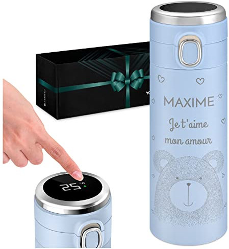 Maverton Mug de voyage personnalisé - 40 cl - Tasse isotherme décorative avec gravure pour lui - Thermos à thé/café - Mug original pour hommes - pour anniversaire - eco - Je t’aime