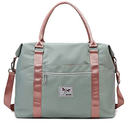 FANDARE Damen Reisetaschen Klassische Sporttaschen Herren Handgepäck Weekender Umhängetasche Übernachtung Kliniktasche Schwimmtasche Trainingstasche Handtasche für Reise Gym Flugzeug Grün Rosa