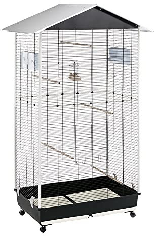 Ferplast Gabbia per Uccelli NOTA MEDIUM Voliera Esterno Interno per Canarini, Bengalini, Cocorite, Inseparabili, in Metallo, Tetto in Lamiera, Accessori inclusi Posatoi Ruote, 95 x 64 x h 165,5 cm.