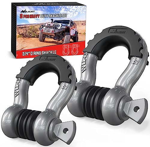 Nilight 2 Pack 3/4 D-Ring Shackle with 7/8 Screw Pin 41,887lbs Break Strength, Heavy Duty Off Road Recovery Shackle with Isolators Washers for Use with Tow Strap, Winch, Off-Road Jeep Truck Vehicle