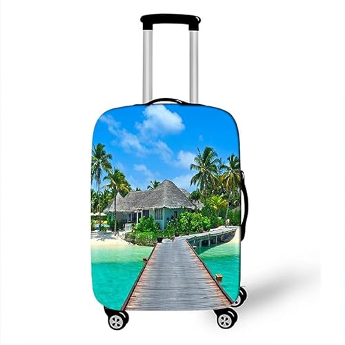 Kofferschutzhülle Elastisch Kofferhülle 18-32 Zoll, Mateju Strand-Szenerie Gepäck Cover Reisekoffer Hülle Trolley Case Schutzhülle Luggage Cover Waschbare Staubdichte Kofferbezug (XL,Himmel)