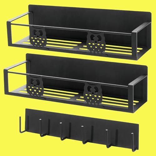 HCBaoXGui Magnetic Spice Rack for Refrigerator,Spice Organizer for Kitchen,Seasoning Organizer Rack,Magnetic Shelf with Hooks,Strong Magnet,Moveable,No Drilling(3 Pack,Black,Owl)