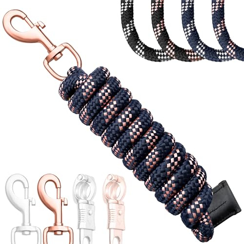 Esposita Führstrick Anbindestrick Solid Champion Edition mit Panikhaken oder Karabinerhaken, Snaphaken, Strick (Navy/Rosegold, Snaphaken)