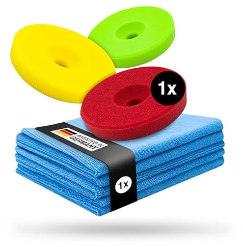 Liquid Elements Centriforce V2 Polierpads 75mm +Tücher, 3 Stärken á 1 Stück | Set, Heavy, Medium & Finish Cut, Polierschwamm, speziell entwickelte Fräsung, optimierte Ergebnisse, Auto Polieraufsatz
