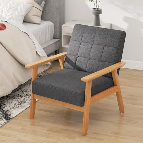 RELAX4LIFE Loungesessel Gepolstert, Esszimmerstuhl mit Massivholzrahmen, Akzentstuhl mit Rückenlehne Armlehnen, bis 150 kg belastbar, Polstersessel für Wohnzimmer Esszimmer Büro (1)