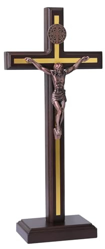 Wooden Crucifix With Base 12Inch Catholic Crucifix Wall Cross With Stand Large Wooden Cross For Home Decor