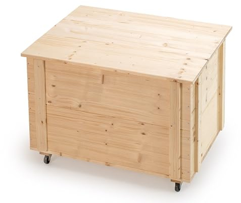 Holzdeko-Ma Massive Holzkiste Natur für Kaminholz Brennholzkiste Spielzeugkiste Aufbewahrungskiste Holzbox mit Rädern Holztruhe Massivholz Truhe