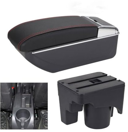 SEXWAWAMM Armlehnen Aufbewahrungsbox Für VW Scirocco Sagitar Golf 6 Golf 5 Mk6 MK5 Jetta 5, Mittelkonsole Armlehne Organizer Tray Storage Auto Getränkehalter Zubehör,2 B-B/Black-red-NO-USB