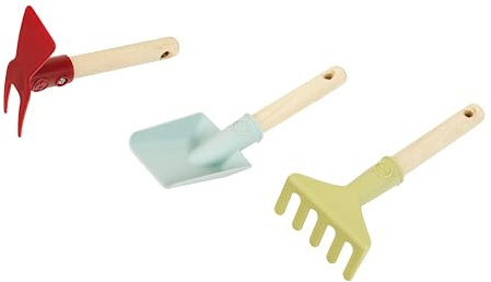 Theo Klein 7681 Outils de Jardinage, avec Pelle, Râteau et Double Binette à Manche Court, Plastique recyclé, Anti-UV, Jouet pour Enfants à Partir de 3 Ans
