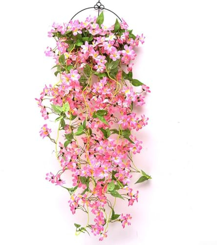 Winter Jasmine Hanging Vines Fake Simulation Flowers Garland for Outdoor Garden Wedding Decor(winter jasmine for PINK)
