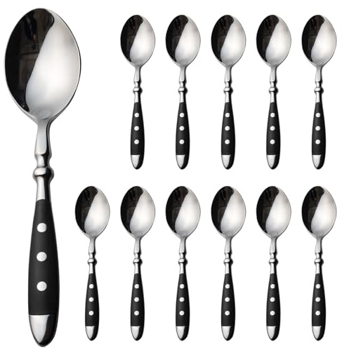 Alata Teelöffel 12 Stück, Edelstahl Kaffeelöffel Set mit Schwarzen Griffen, Espressolöffel/Kleine Löffel/Dessertlöffel für Haushalte&das Esszimmer,ideal für Hause Restaurant Festspiel, Serie Berlin