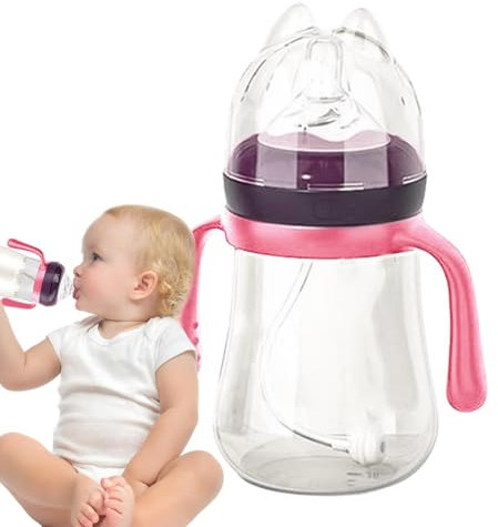 yanzisura biberones, biberones amamantados - Alimentador de bebé con tetina de silicona de 240 ml - Biberones de lactancia con asas, biberón portátil para bebés niños y niñas