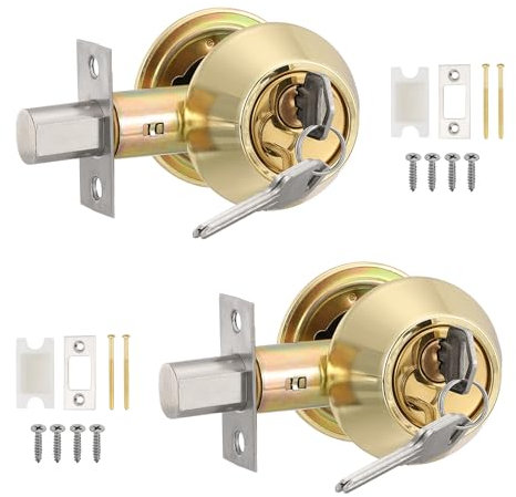 PATIKIL Keyed Alike Double Cylinder Deadbolts, 2 Pack Keyed Entry Door Knob Anti-Theft Exterior Door Hardware for Front Door and Entrance Door, Gold