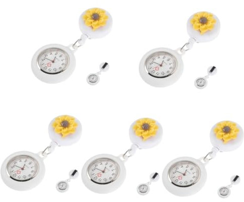 WRITWAA 5stücke Retractable Pocket Watch Mit Blumenmotiv Praktische Schwesternuhr Mit Clip Leicht Und Tragbar Für Ärzte Und Medizinstudenten Ohne Batterie