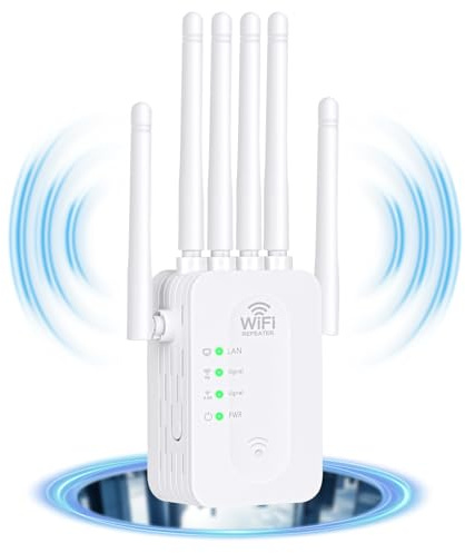 WiFi Extender, WiFi Signal Booster, 6 Antenas 360° Cobertura Home WiFi Extender, Ultra Estable WiFi Repetidor, Cobertura hasta (11,800 sq. ft.), Wireless Signal Booster con 2 Puertos Ethernet