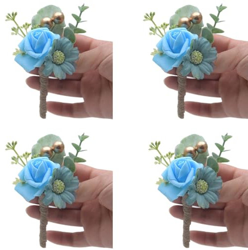 Pocoiau Ansteckblume für Hochzeiten, kleine Rosen, künstliche Hochzeitsblumen für Brautpaar, Partys, 4 Stück