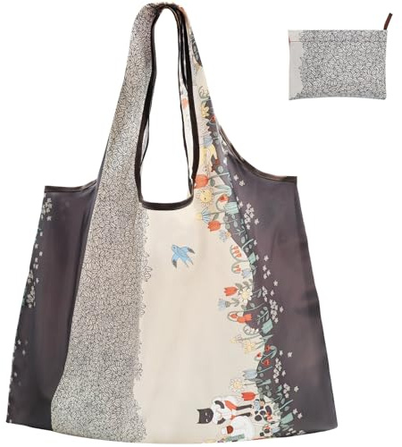 FenFang Reusable Shopping Bags Foldable, Extra Large Grocery Bag, Washable Pocket Shopper Bag, Lightweight Handbag Tote Bag Portable Pouch for Travel Picnic, 56 X 67 cm