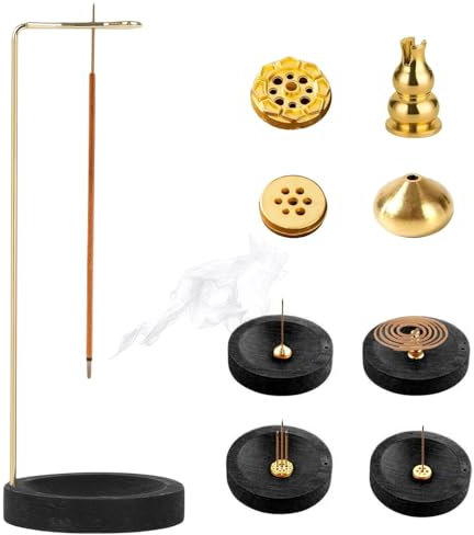 5 in 1 Räucherstäbchen Halter Goldstange, schwarzer Sitz Räucherstäbchen Halter,Räucherkegel Halter 25.3 * 9.1cm Incense Holder Räuchergefäß für die Dekoration von Yoga-Meditation im Home-Office